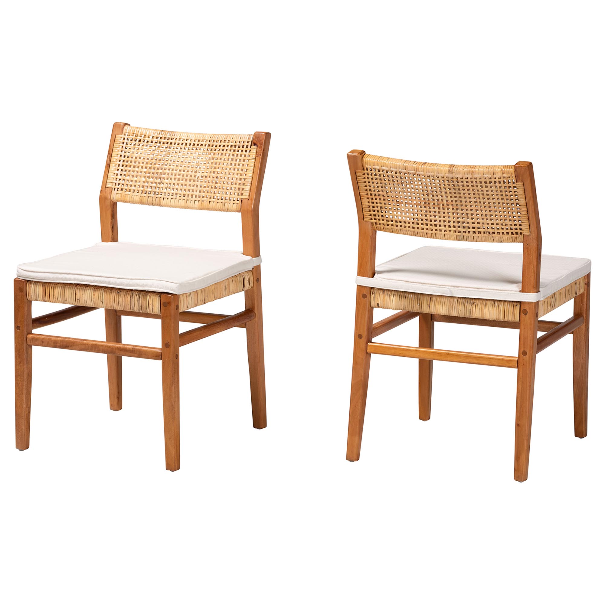 bali & pari Chatura Natural Rattan and Mahogany Wood 2-Piece Dining Side Chair Set - Handwoven Wicker Dining Chair with Angled Back, Coastal Boho Seating for Dining or Kitchen